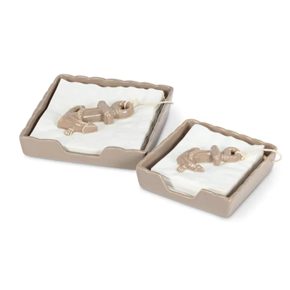 SOLD Anchor & Rope Tan Ceramic Luncheon Napkin Holder - Picture 2 of 5